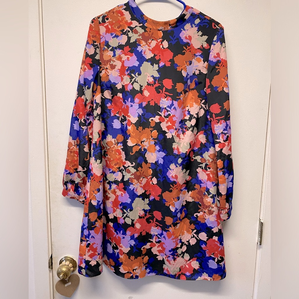 CeCe Dress Floral Print Long Sleeves Tie on Back of Neck Size 8